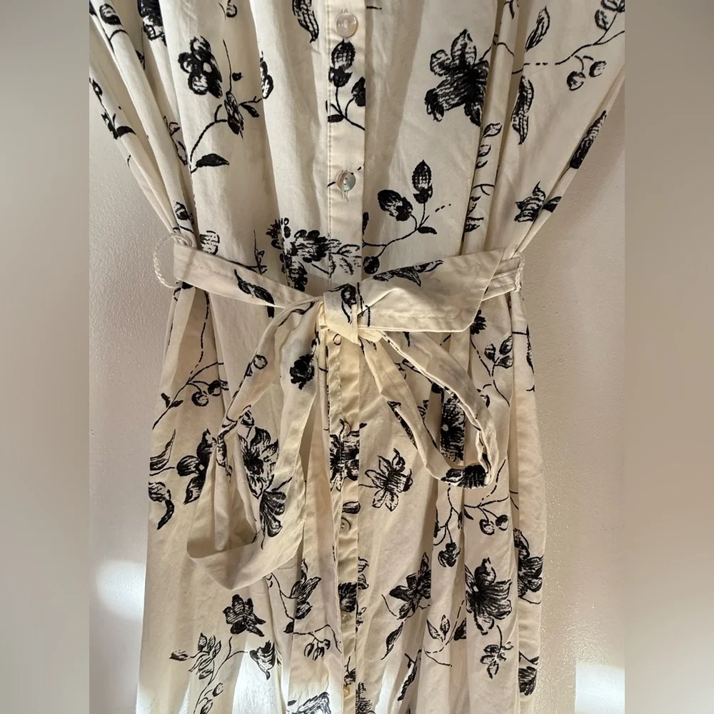 Kentucky Derby Dainty Floral Print Black + Cream Dress with Ruffled Sleeves - Picture 6 of 10